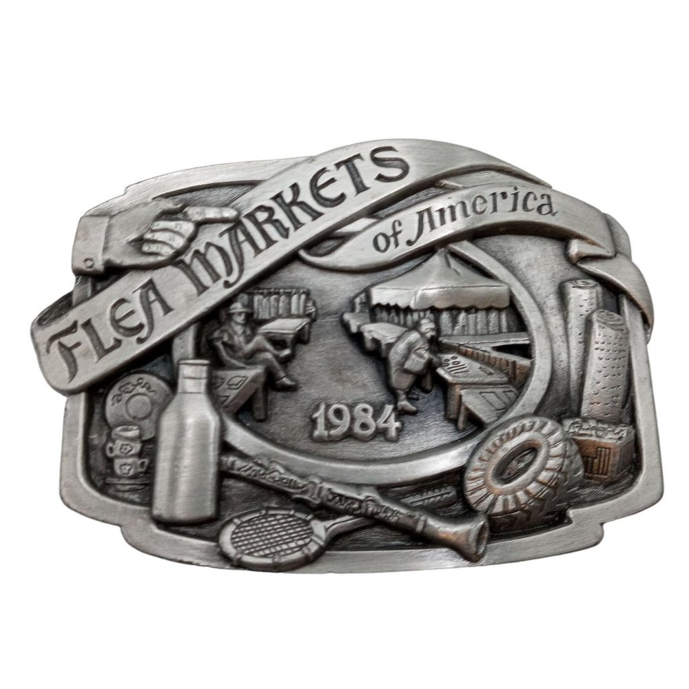 Flea Markets Of America Belt Buckle 1984 Limited Edition Vendor Swap Meet Vtg